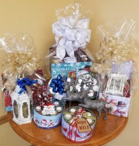 Display of a variety of gift baskets